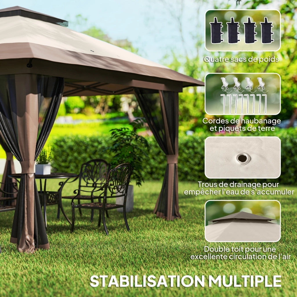 Gazebo pieghevole pop-up con zanzariere 4x4m ¨C Xylo ¨C beige doppio tetto protezione UV50+