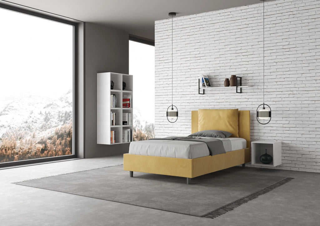 BS COM Letto una piazza e mezza senza rete imbottito 110x210 microfibra ocra