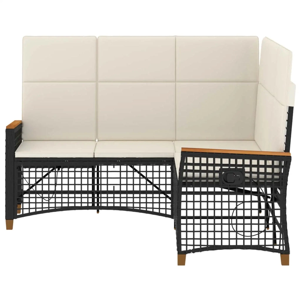 Set di Divani Recliner da Giardino Nero e Bianco Crema 42026823