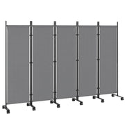 Paravento Divisorio 5 Pannelli ¨C Xylo ¨C 252x40 cm Grigio Scuro con Ruote