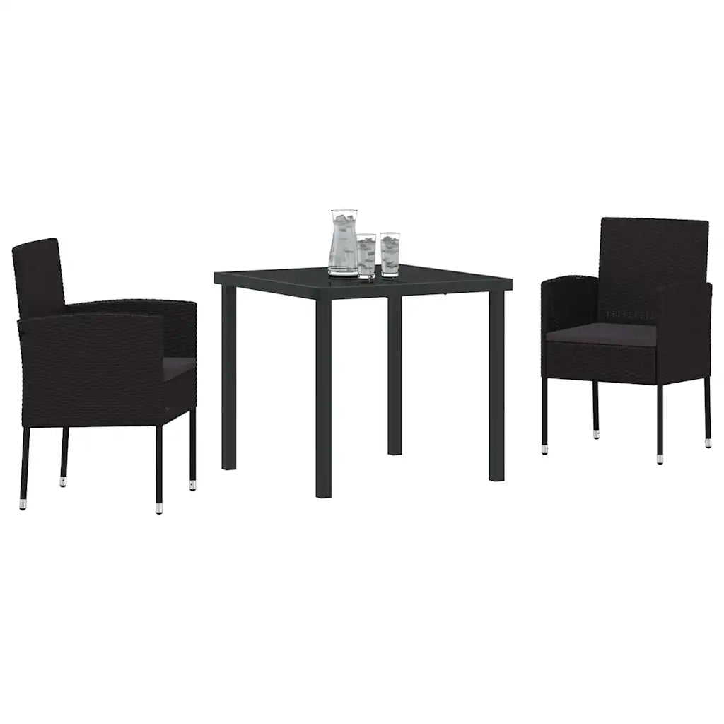 Set da Pranzo per Giardino con cuscino 3 pcs Nero polyrattan