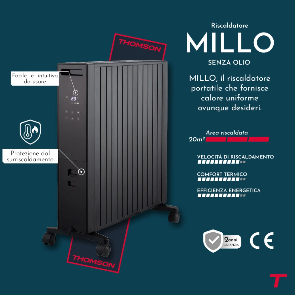 Radiatore portatile senza olio Thomson MILLO 2000W, nero