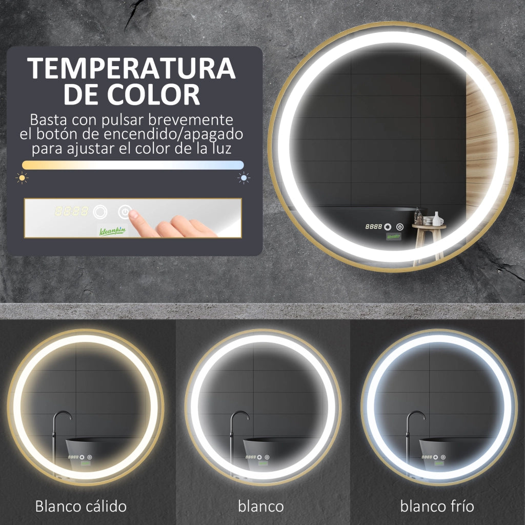 Specchio da Bagno con Luce LED Tattile Regolabile ¨C Xylo ¨C ?60cm Dorato