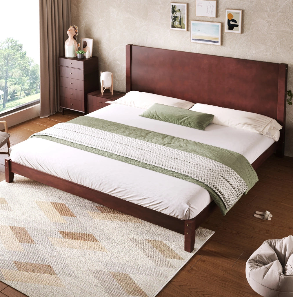 Letto matrimoniale 180x200 cm con testiera e rete a doghe marrone