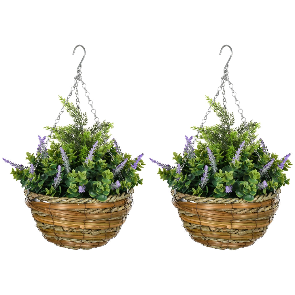 Set 2 Vasi Sospesi Fiori Artificiali Lisianthus ¨C Xylo ¨C Viola
