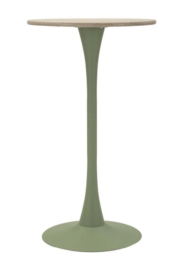 Tavolo Bar Alaska Verde, Diametro 60 cm e Altezza 106 cm, Struttura in MDF e Ferro, Design Slanciato - Collezione Modern