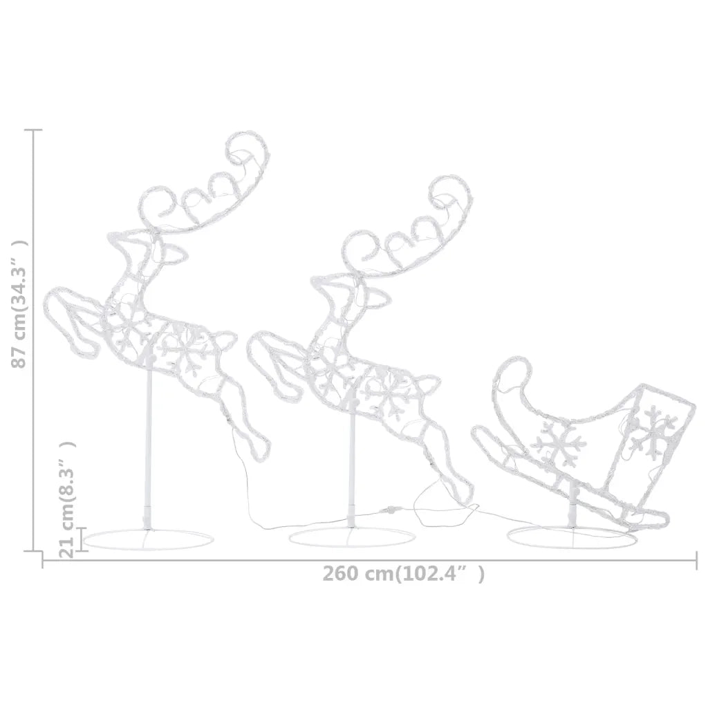 Decorazione Slitta Renne in Acrilico 260x21x87cm Bianco Freddo 328510