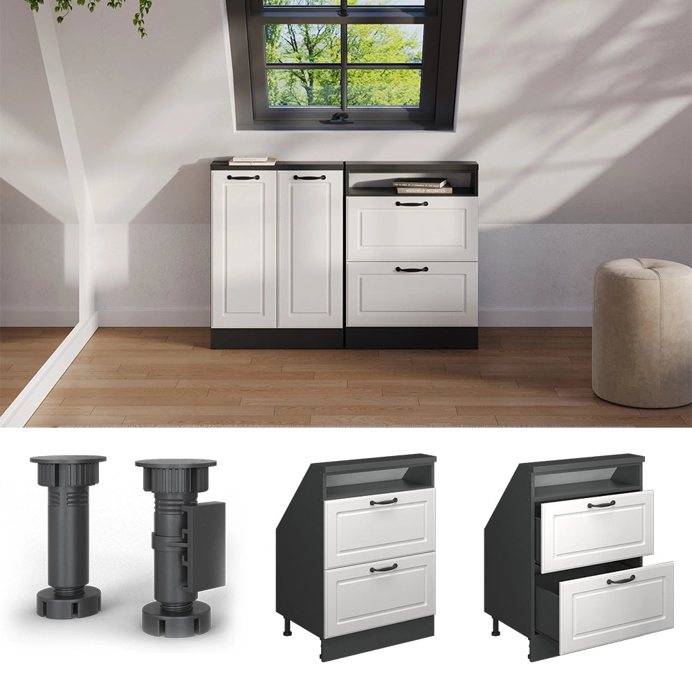 Mobile sottotetto Rion Bianco rustico/Antracite con 2 cassetti Vicco