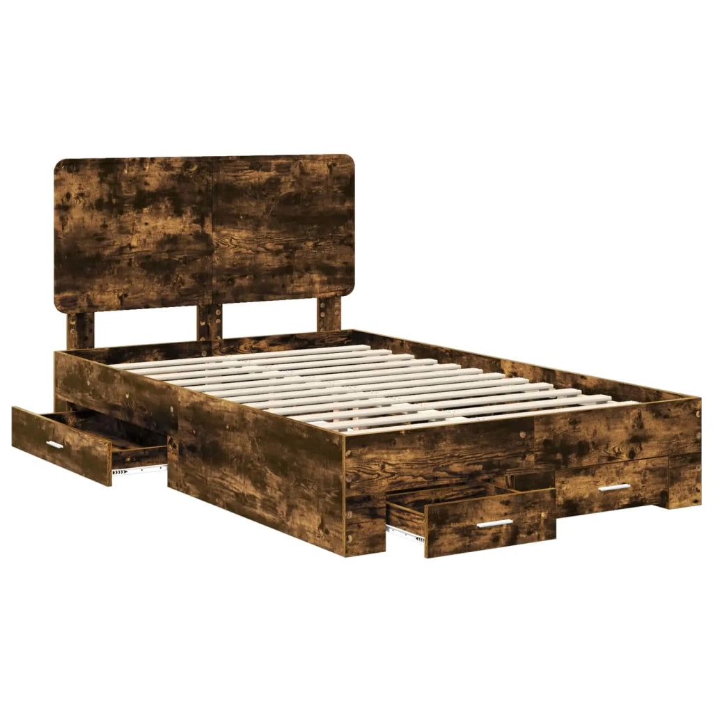Letto matrimoniale | Letto per adulti | Struttura del letto Rovere fum¨¦ 135 x 190 cm Legno multistrato