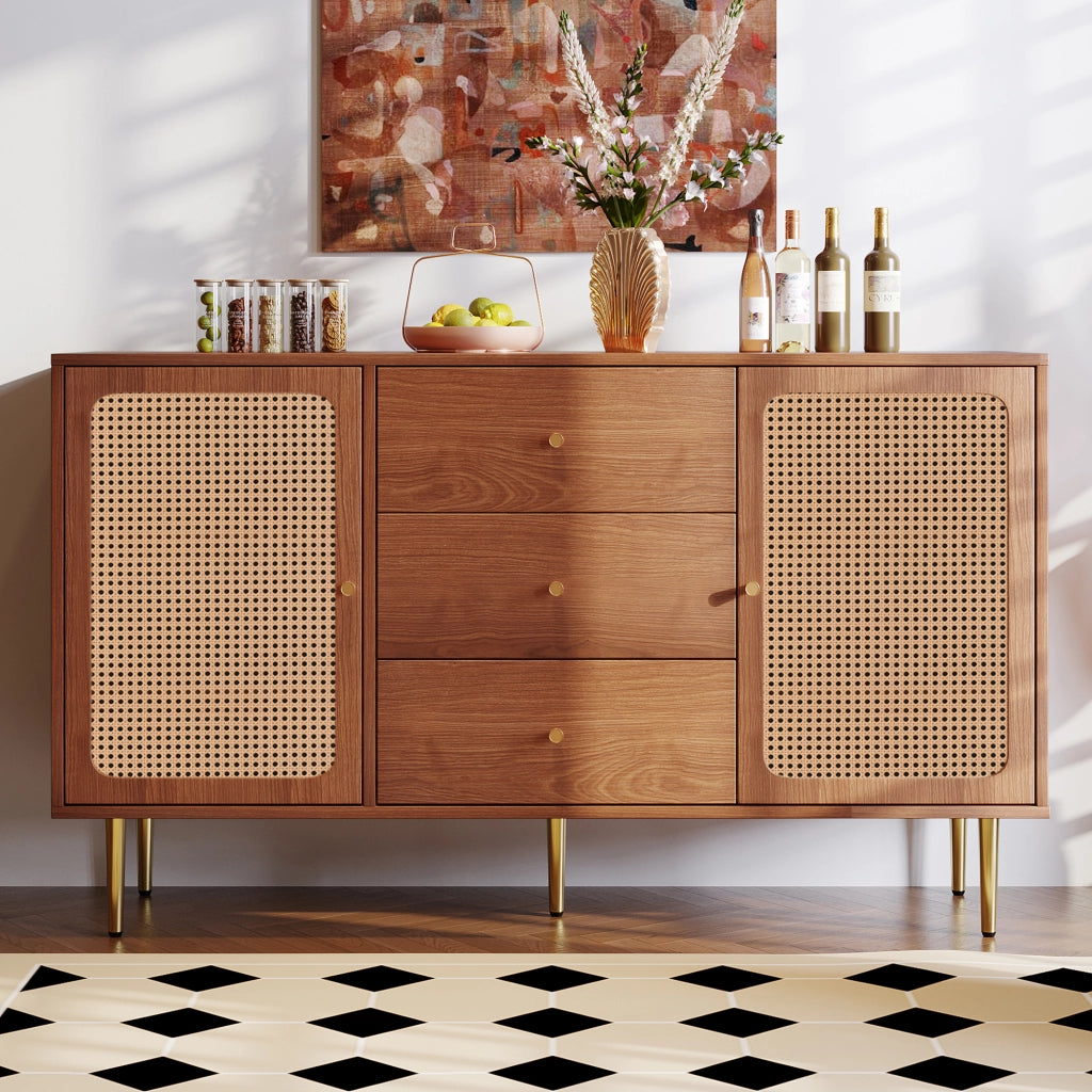 CREDENZA 2 ante e 3 cassetti 150x40x90 cm Noce