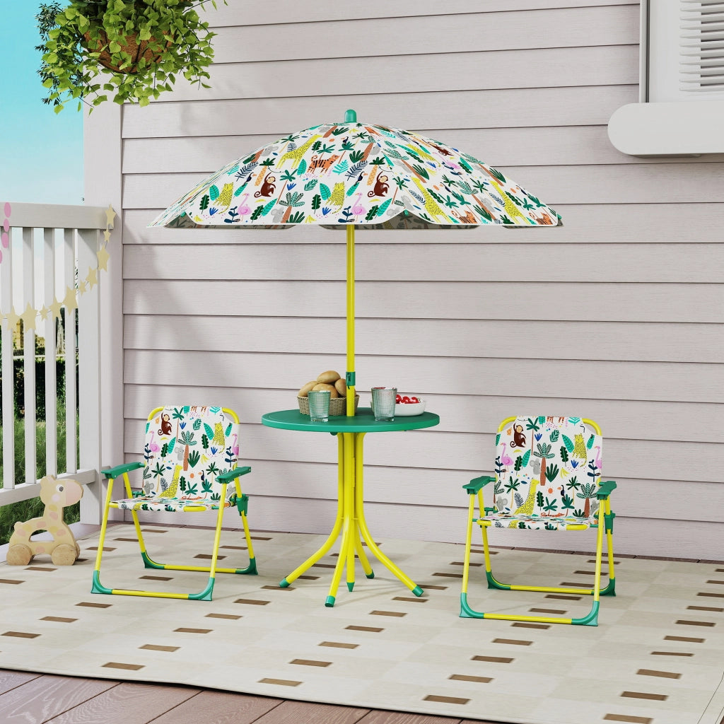 Tavolo da Picnic per Bambini Set Tavolo e Sedie con Ombrellone Verde