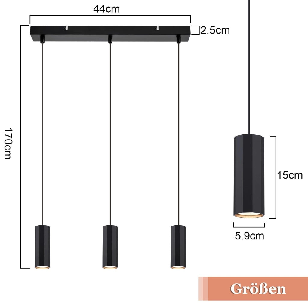Lampada a sospensione ZMH 3 Luci nero in metallo diametro GU10  moderna industriale Per Sala da Pranzo soggiorno 44 cm