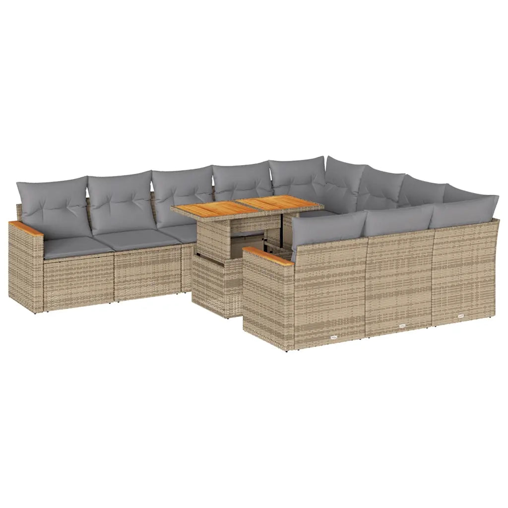 Set Divani da Giardino 11pz con Cuscini Beige Acacia Polyrattan 3327538