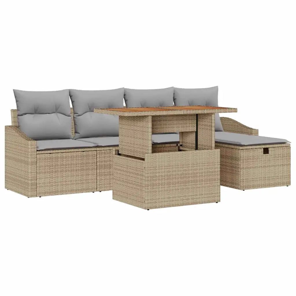 Set Divano da Giardino con cuscino 6 pcs Beige polyrattan