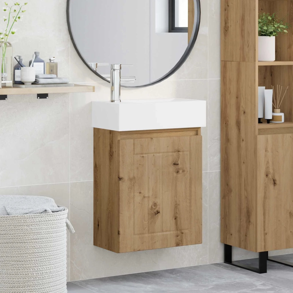 Mobile Bagno | Armadio da bagno con rubinetto Rovere Artigianale