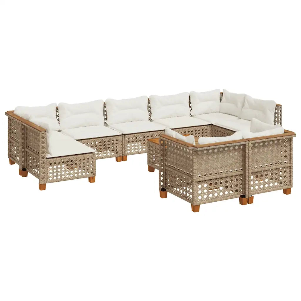 Set Divano da Giardino 10 pz con Cuscini Beige in Polyrattan 3262000