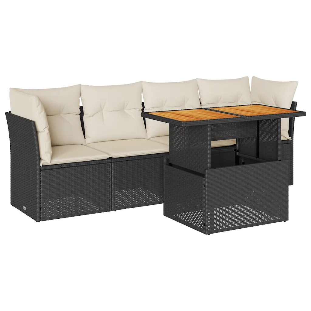 Set Divani da Giardino 5 pz | Set Salotto da Giardino con Cuscini in Polyrattan Nero