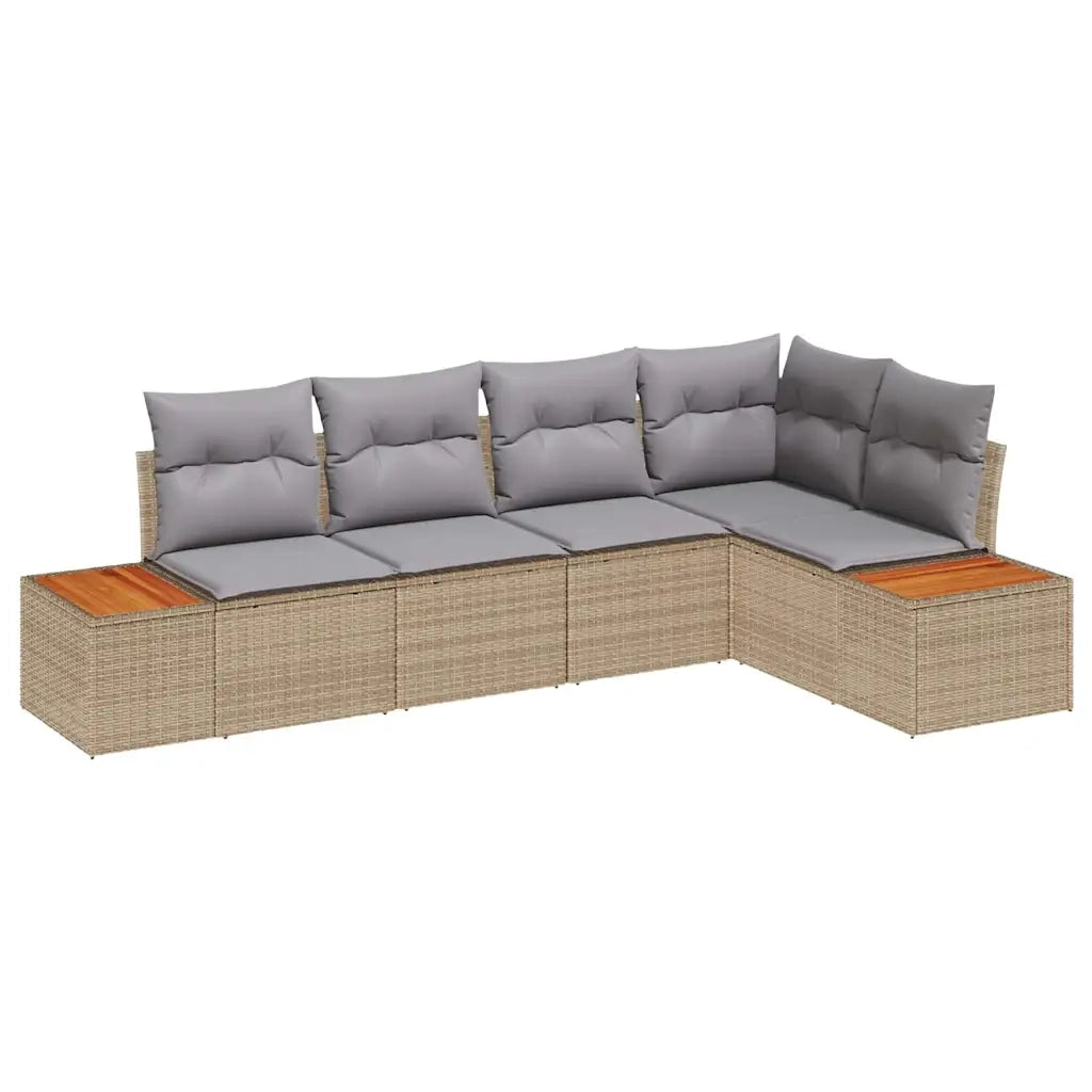 Set Divano da Giardino con cuscino 5 pcs Beige Poly Rattan