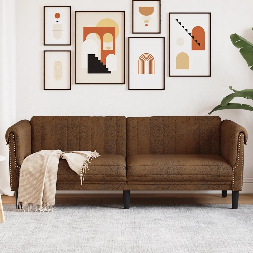 Divano a 3 Posti-Sofa 3 Posti Marrone in Similpelle Scamosciata