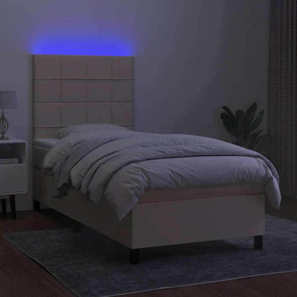 Letto a Molle con Materasso e LED Crema 100x200cm in Tessuto 3134858