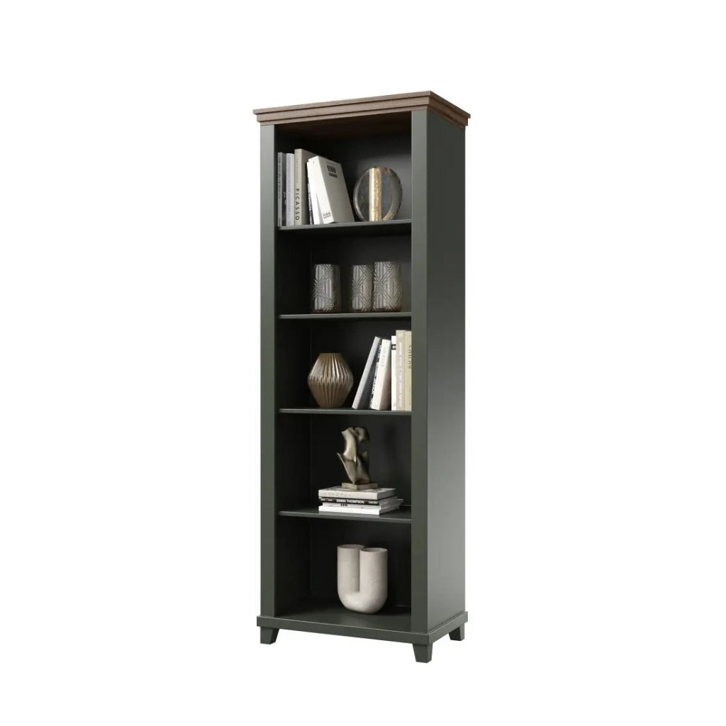 Biblioteca ASSIA verde scuro e legno 71 cm - 5 nicchie aperte - Eleganza sobria e design