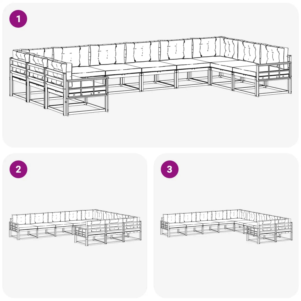 Set di divani da esterno 10 pz Bianco e Antracite 3387116