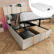 Letto imbottito 90x200 - Xylo - Beige, USB-C e LED
