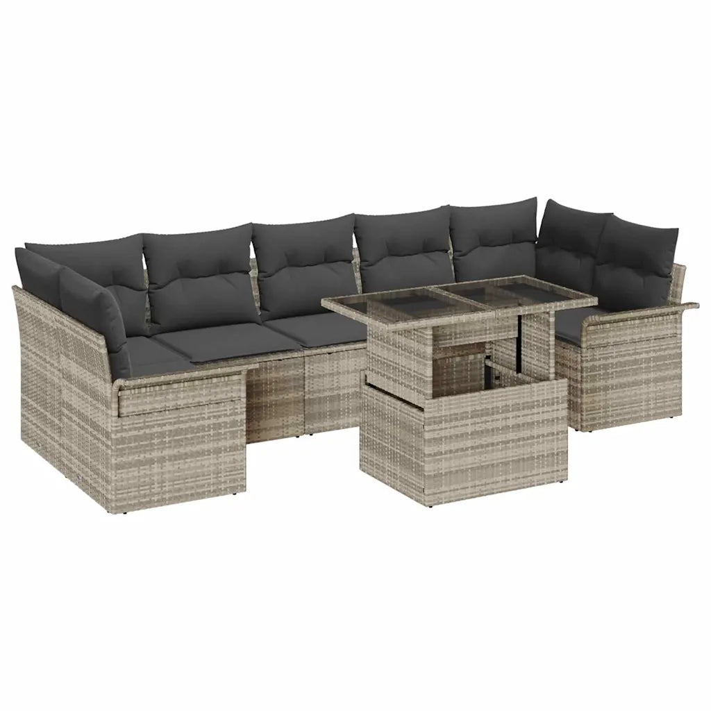 Set Divano da Giardino 8 pcs Grigio chiaro polyrattan