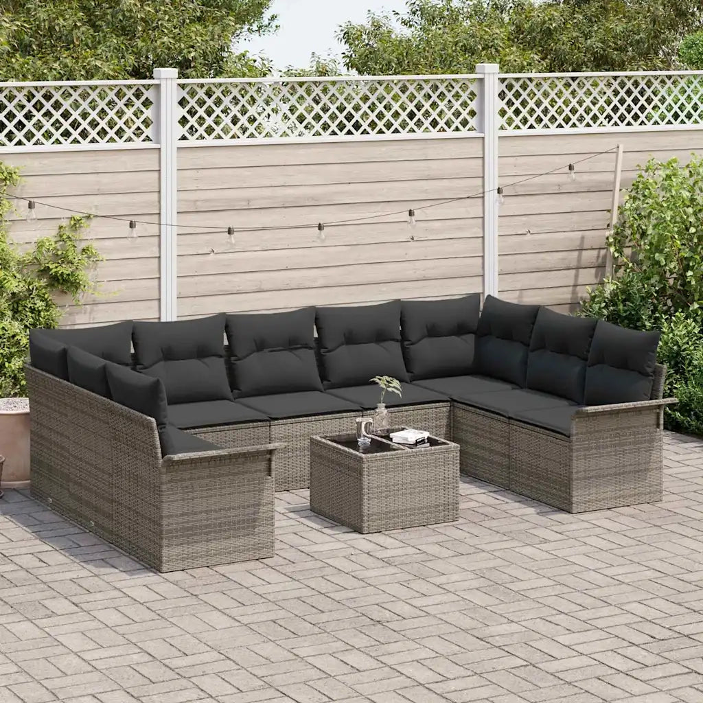 Set Divano da Giardino con cuscino 10 pcs Grigio polyrattan 3345529