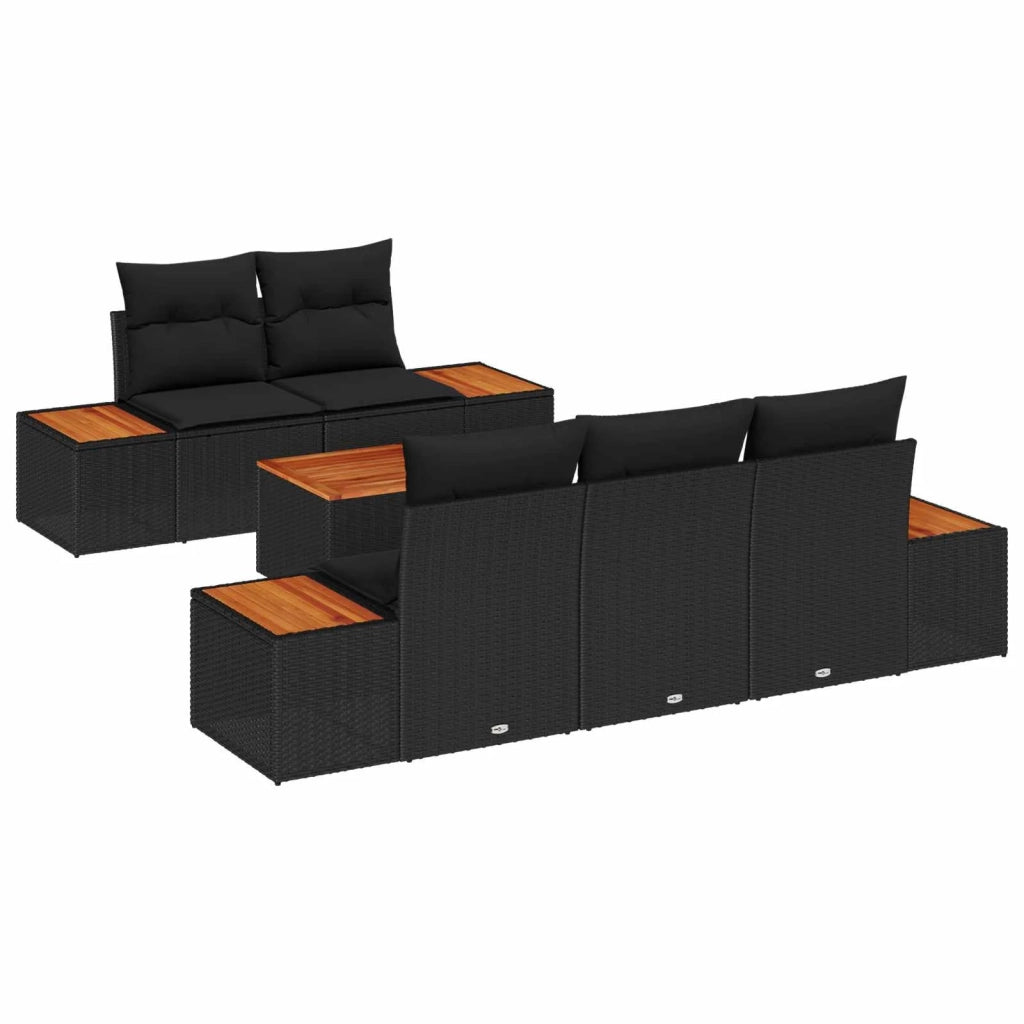 Set Divano da Giardino con cuscino 6 pcs Nero Poly Rattan 3348024