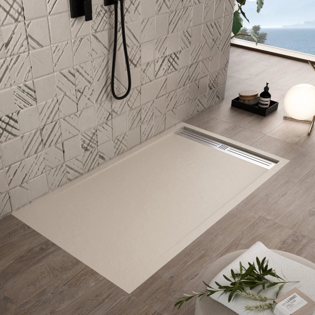 Piatto doccia in marmoresina crema effetto pietra cemento relax, misura 70x160