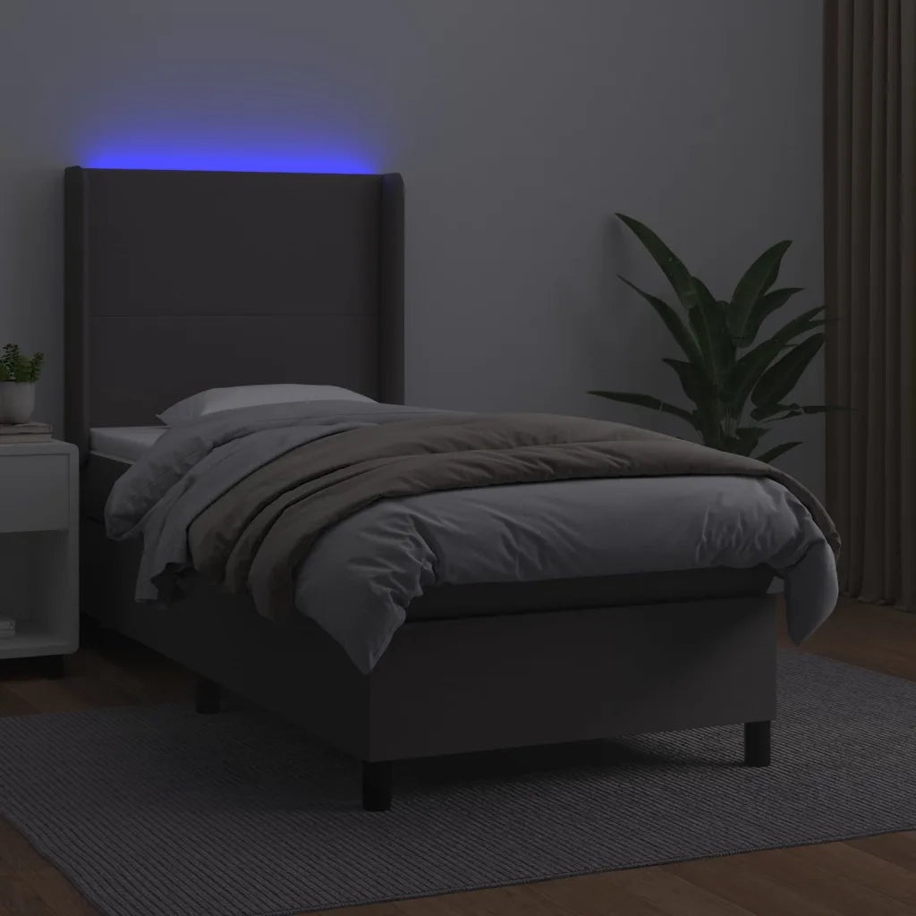 Giroletto Molle con Materasso e LED Grigio 80x200cm Similpelle