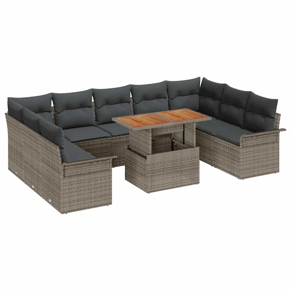 Set Divano da Giardino 10 pcs Grigio Poly Rattan 3358113