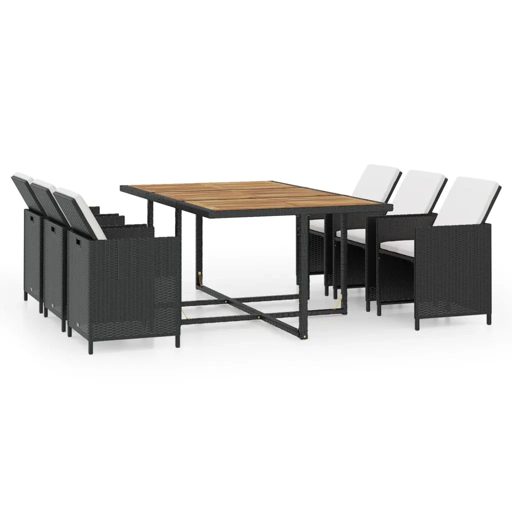 Set da Pranzo da Giardino 11 pz con Cuscini in Polyrattan Nero