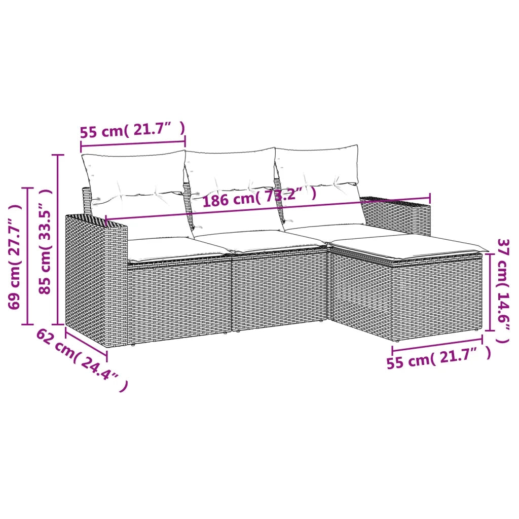 Set Divani da Giardino 4 pz con Cuscini Nero in Polyrattan 3218855
