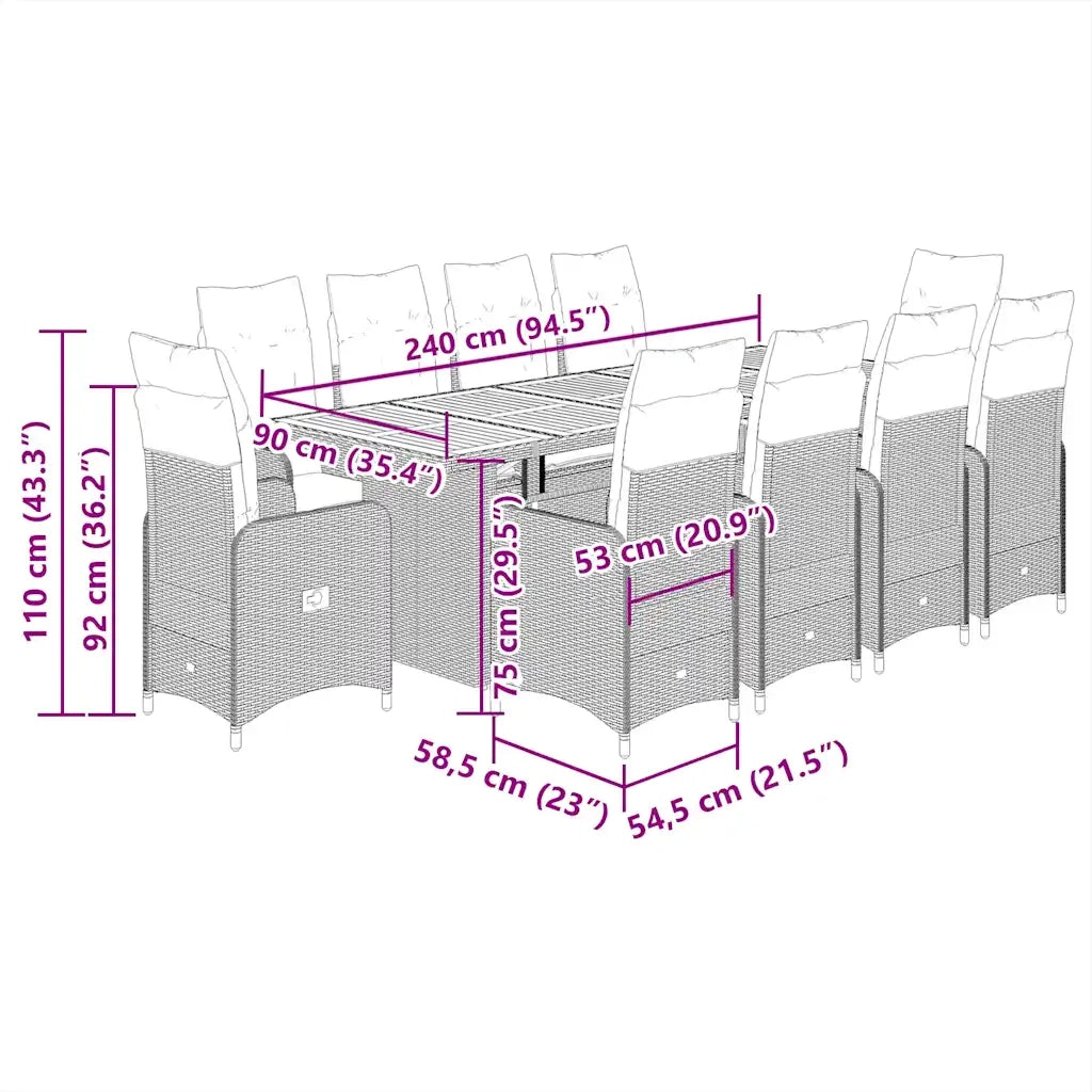 Set da Bistrò da Giardino 11 pz con Cuscini Nero in Polyrattan 3277290
