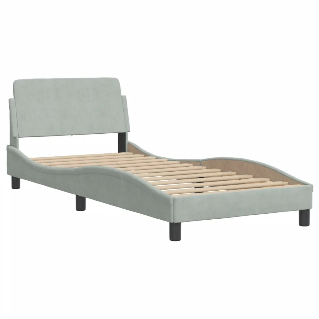 Letto singolo | Letto per adulti | Giroletto con LED senza Materasso Hanko Grigio Chiaro 90x190 cm in Velluto