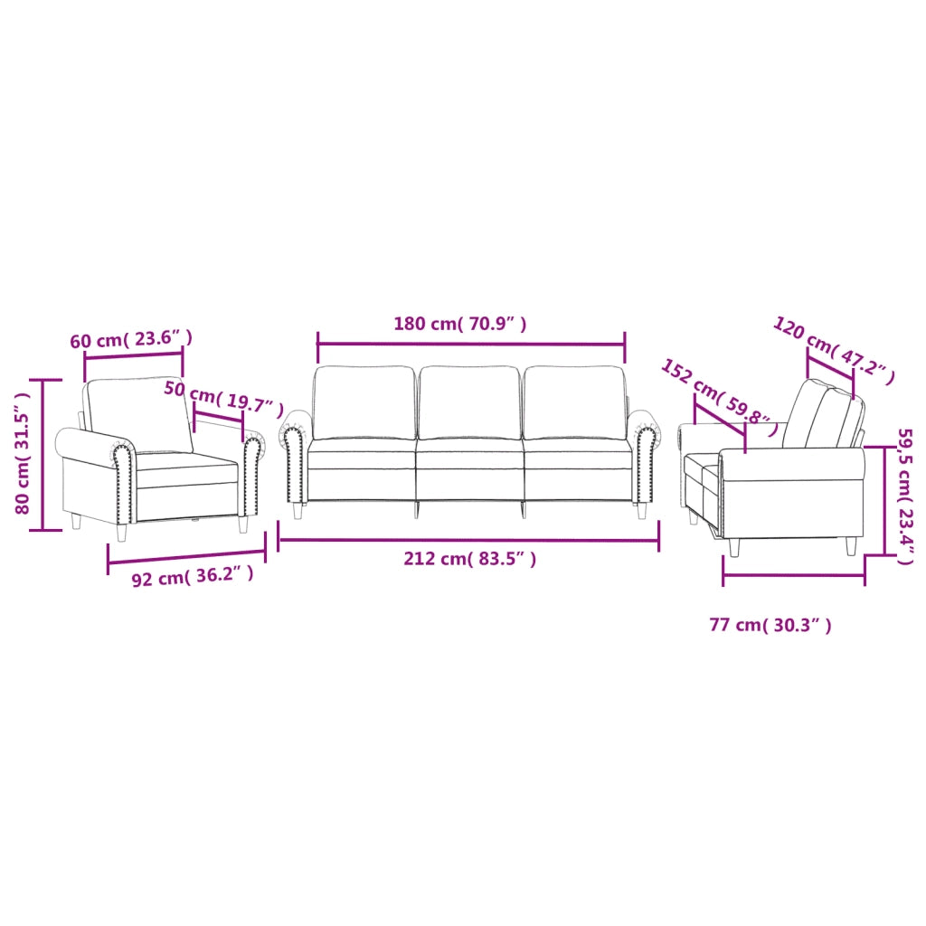 Set di Divani 3 pz con Cuscini Blu in Velluto 3202179