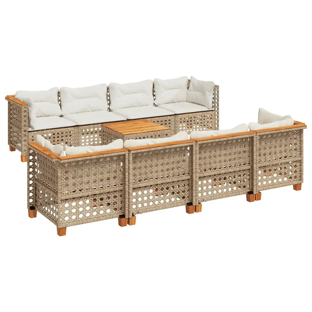 Set Divano da Giardino 9 pz con Cuscini Beige in Polyrattan 3261772