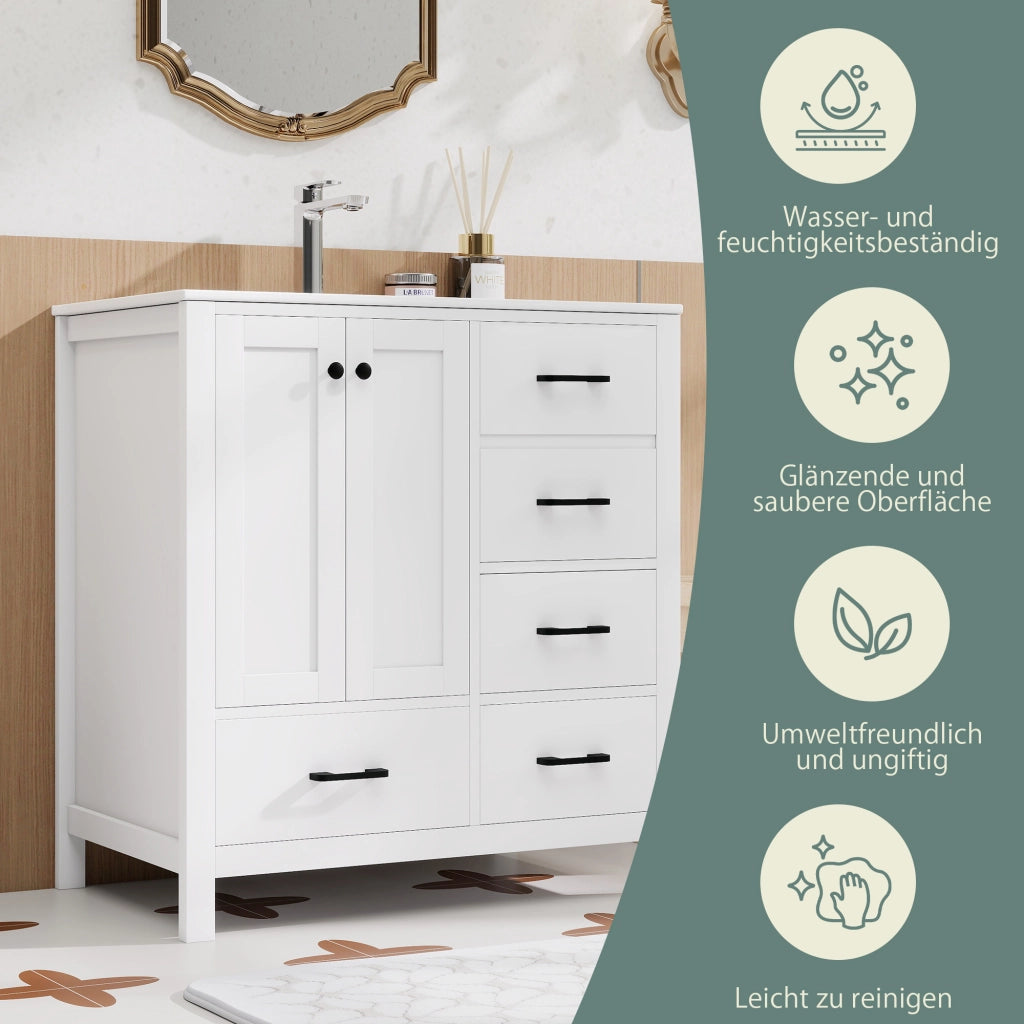 MOBILE BAGNO freestanding 76x46x82 cm in MDF e Ceramica Bianco