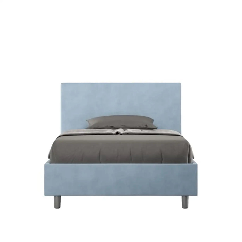 Letto una piazza e mezza senza rete imbottito 120x200 microfibra azzurro Adele