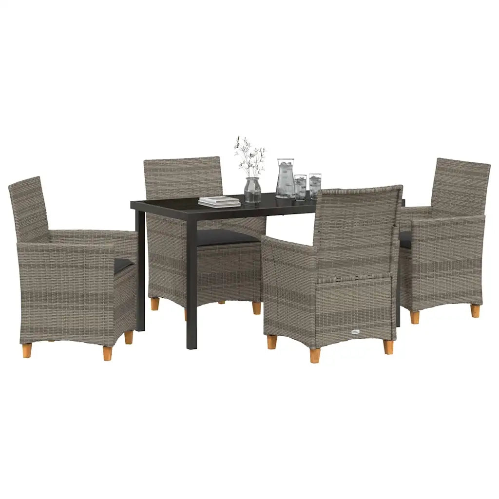 Set da Pranzo per Giardino 5 pcs Grigio polyrattan