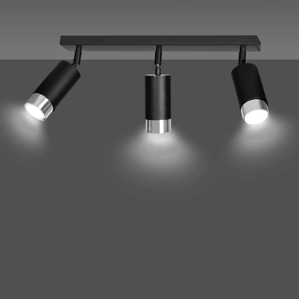 Plafoniera Emibig HIRO 3 faretti GU10 nero/cromo 45 cm