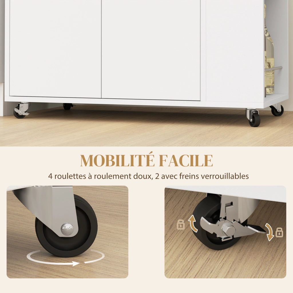 Carrello cucina con ruote ¨C Xylo ¨C piano lavoro ripiano regolabile 75x40x80cm bianco