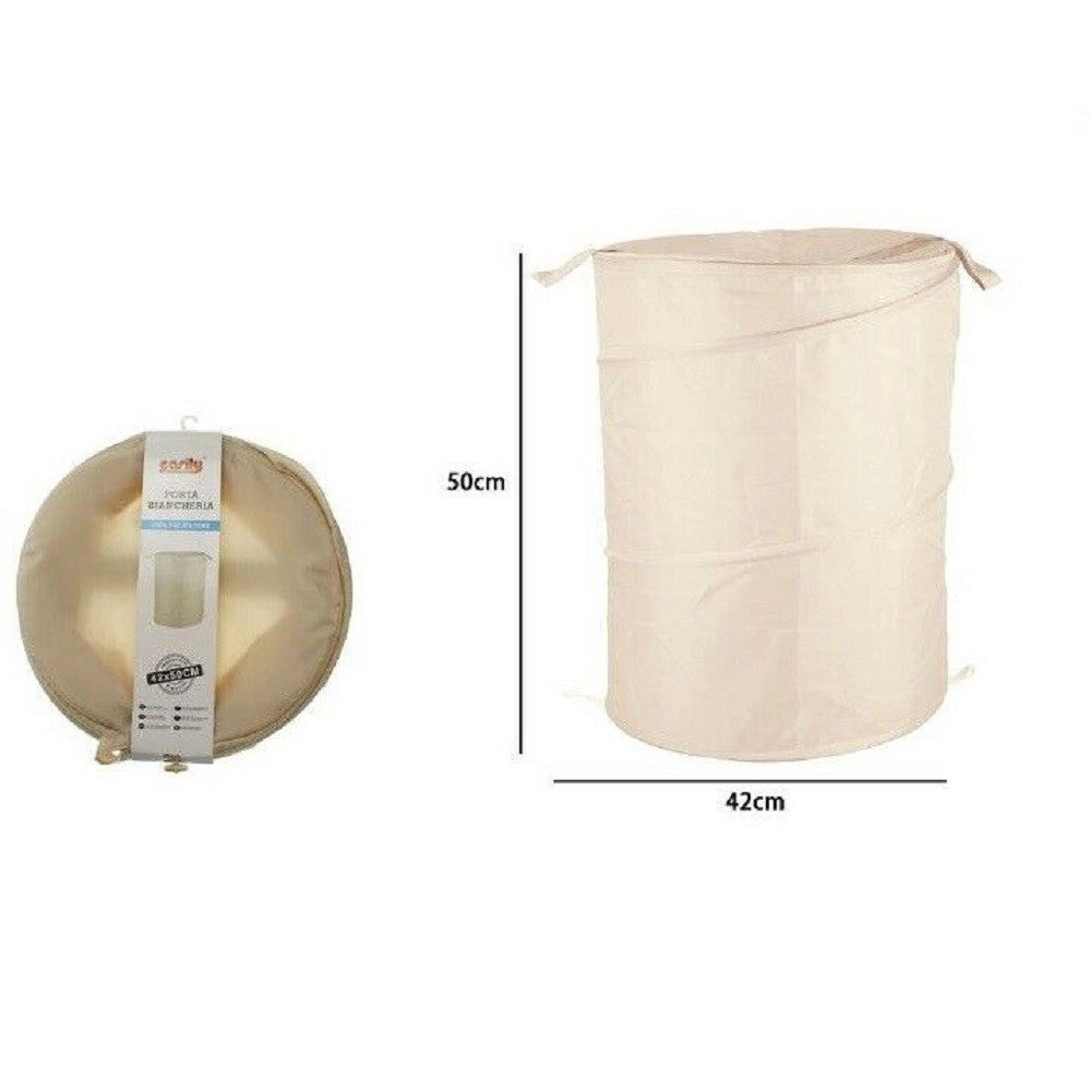 Trade Shop - Cesto Contenitore Porta Biancheria Bucato Giochi Pieghevole 42x50 Cm Beige 79853 -