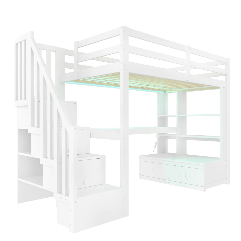 Letto a castello con scrivania e scaffali - Xylo - 90x200 - Bianco - Con cassetti e ripostiglio