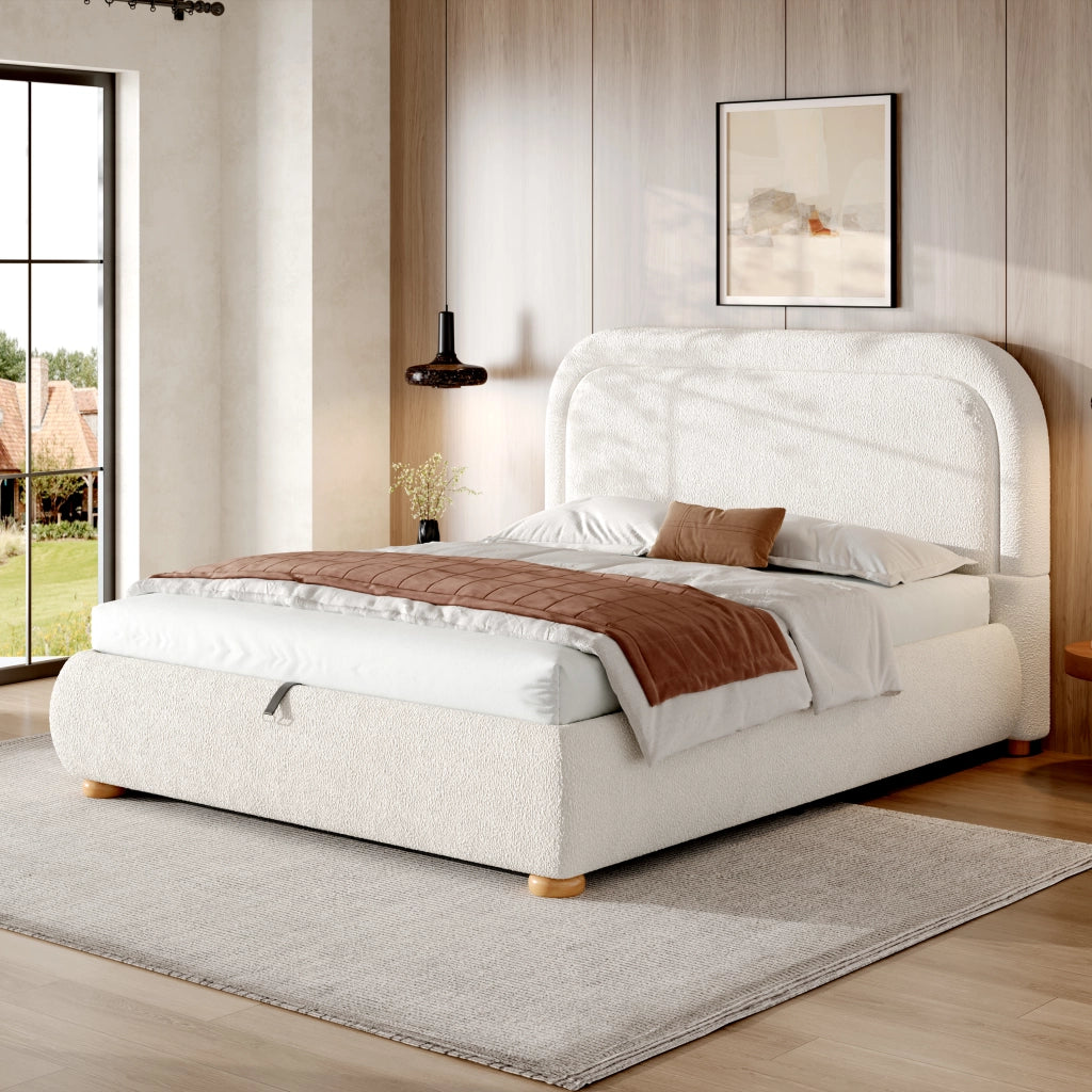 letto imbottito bouclé bianco 160 x 200 cm