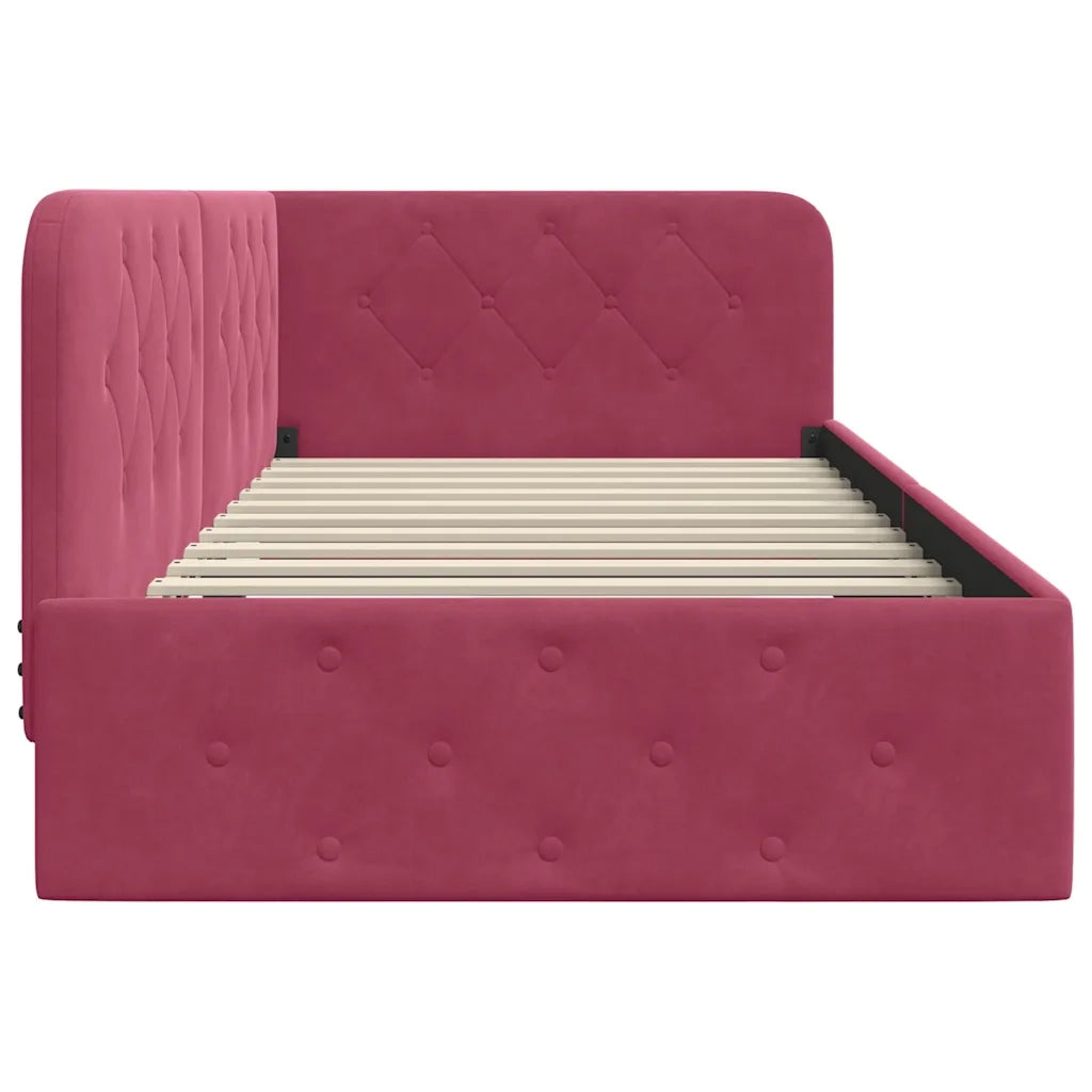 Cornice del letto ad angolo Rosso Vino 90 x 200 cm Velluto 42016537