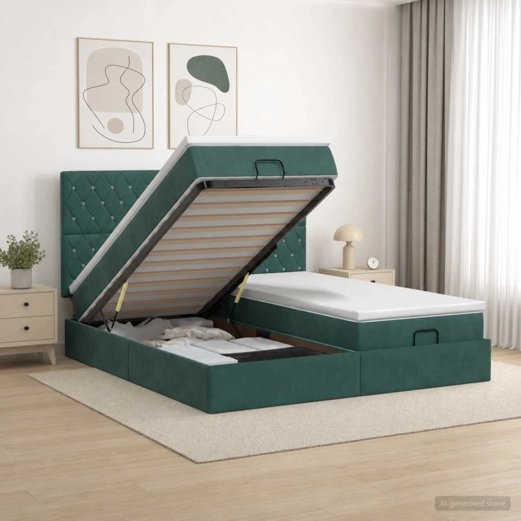 Letto ottomano con materasso 2 pz Verde Scuro Velluto 3457905