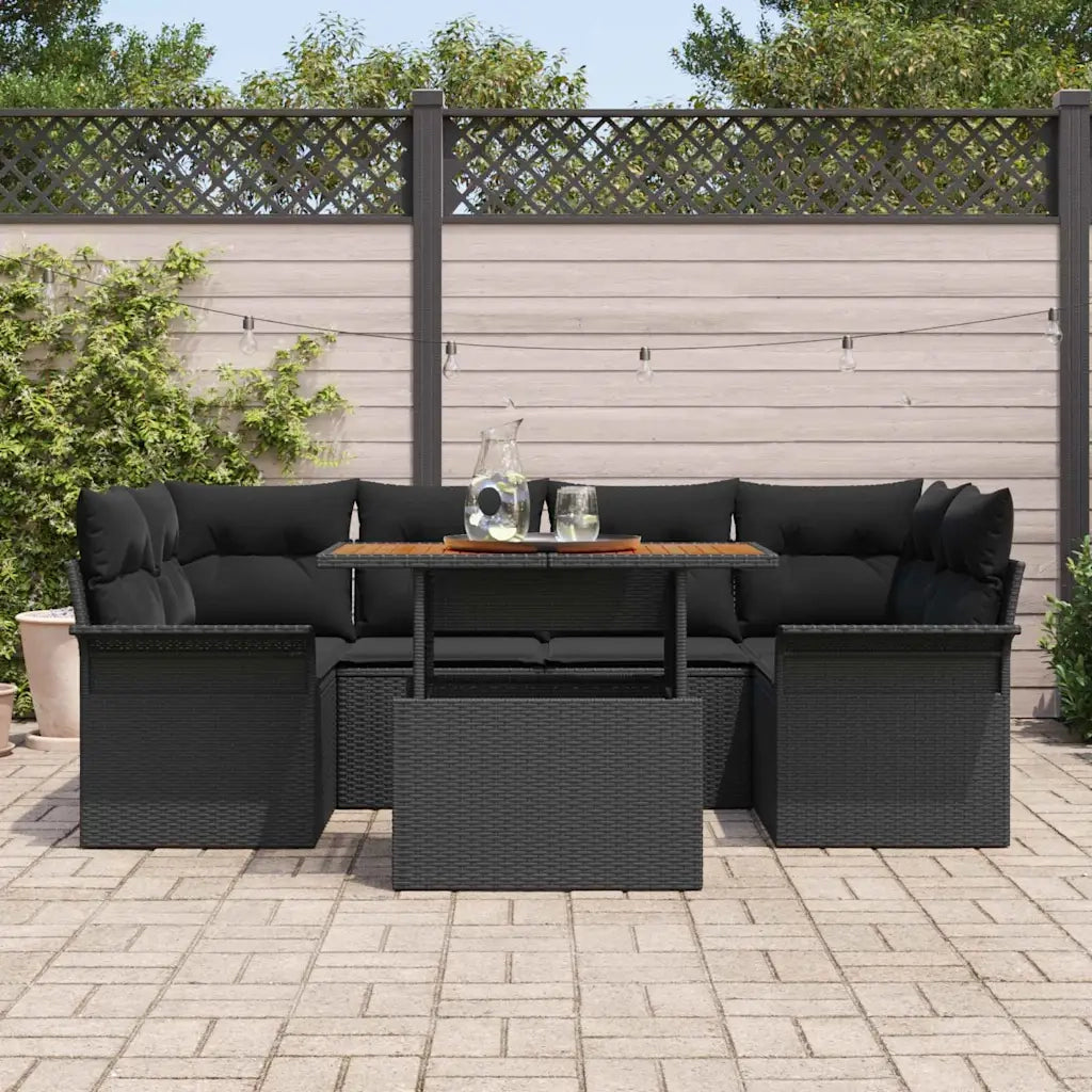 Set Divano da Giardino con archiviazione 7 pcs Nero Poly Rattan 3358025